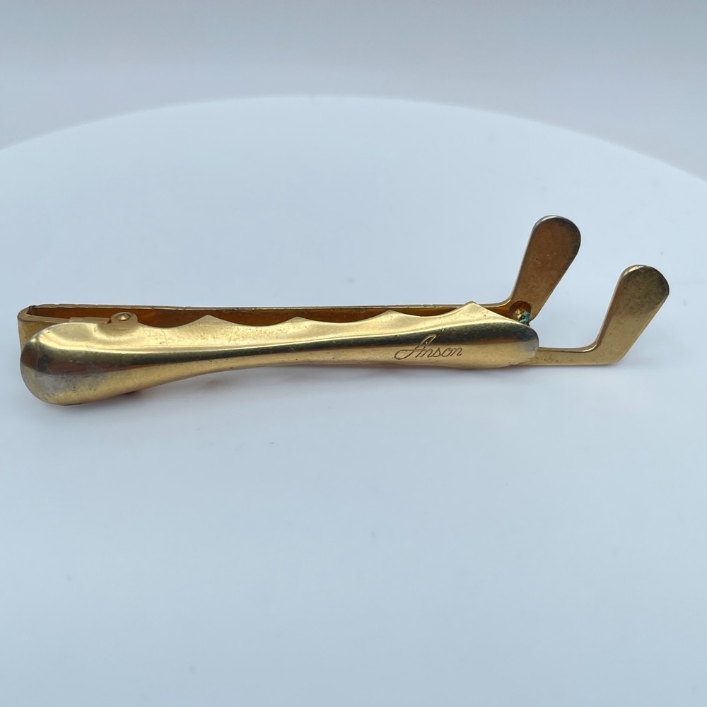 Vintage 90s Anson Gold Tone Golf Club Tie Clip Classic Fashion Jewelry Retro 90s